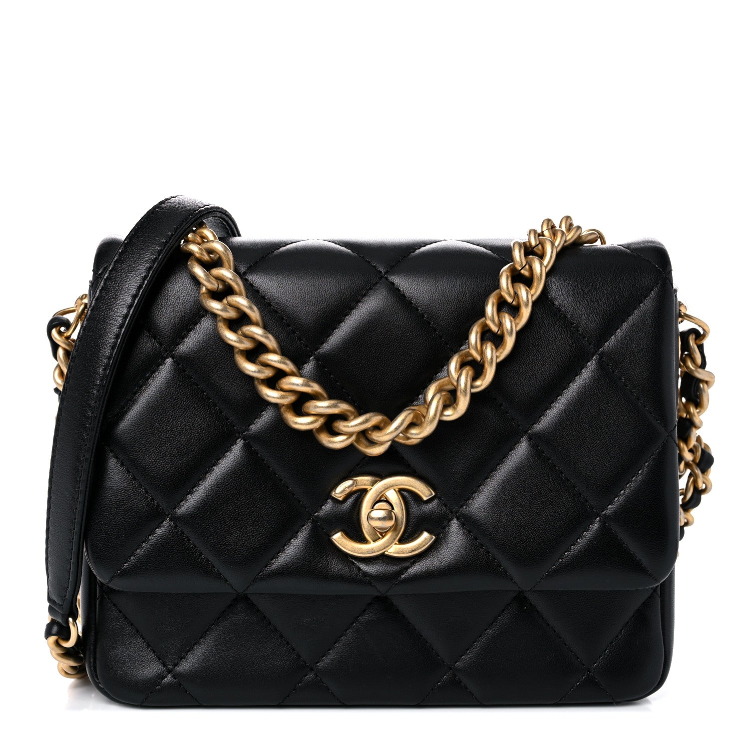 Chanel Lambskin Quilted Small Side Note Flap Black 1 of 14