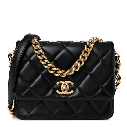 Chanel Lambskin Quilted Small Side Note Flap Black 1 of 14