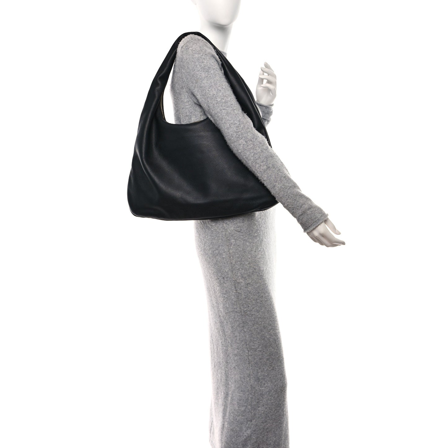 Grained Calfskin Medium Everyday Shoulder Bag Black