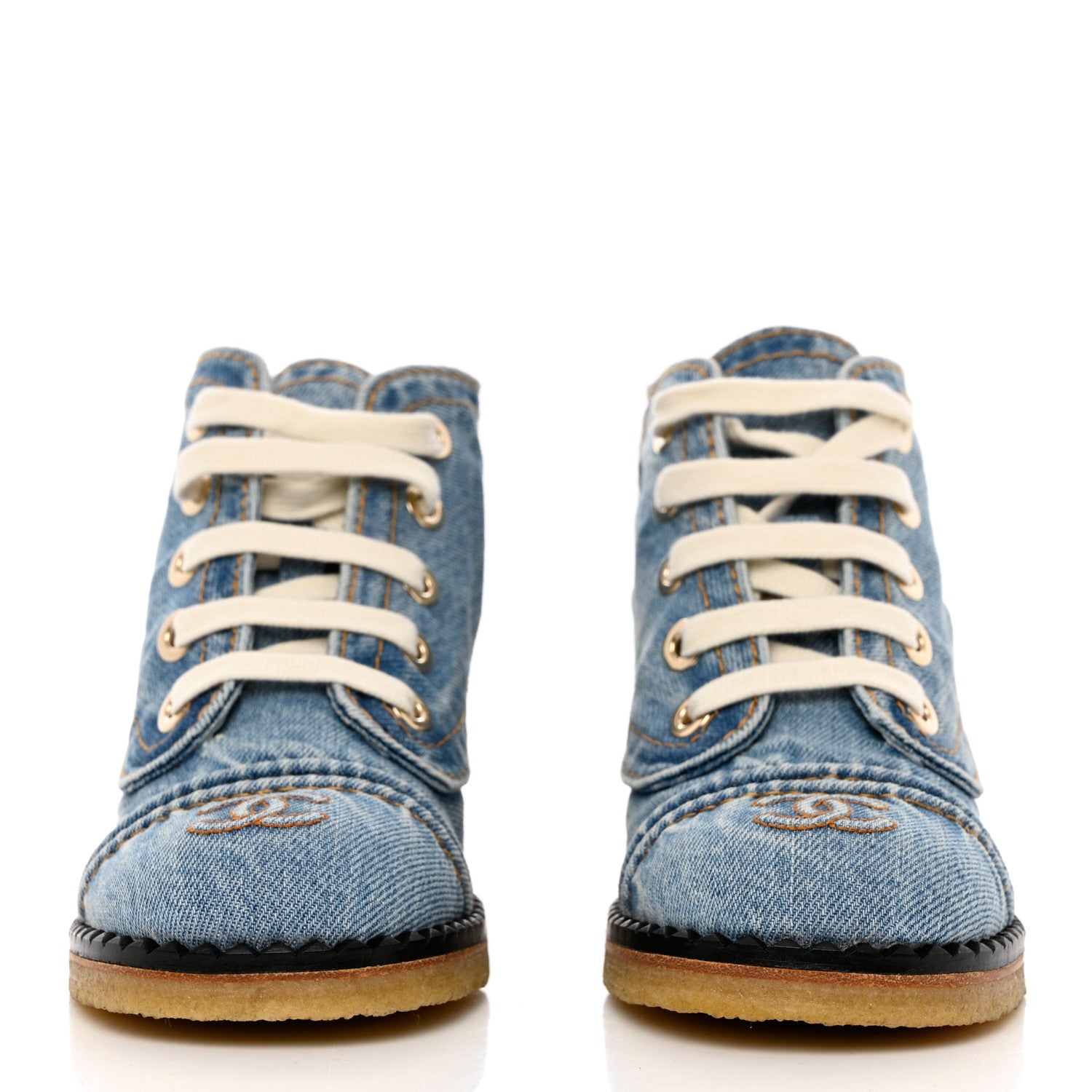 Chanel Denim Lace Up Boots 35 Light Blue 2 of 9
