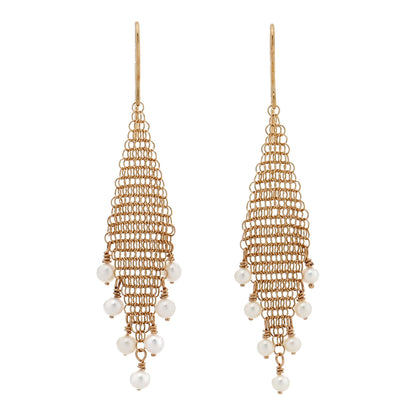Tiffany 18K Yellow Gold Cultured Pearl Elsa Peretti Mesh Fringe Earrings 1 of 4