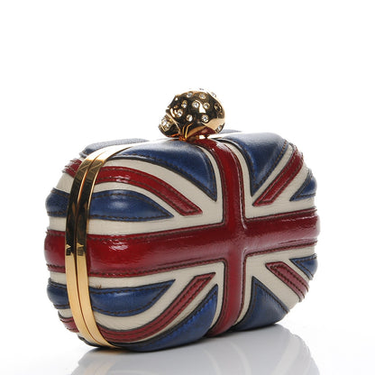 Alexander McQueen Patent Calfskin Britannia Skull Box Clutch Red Blue 3 of 8
