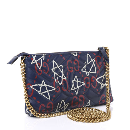 Gucci Calfskin Matelasse GucciGhost Mini GG Marmont Chain Bag Blue Agata Hibiscus Red 2 of 9