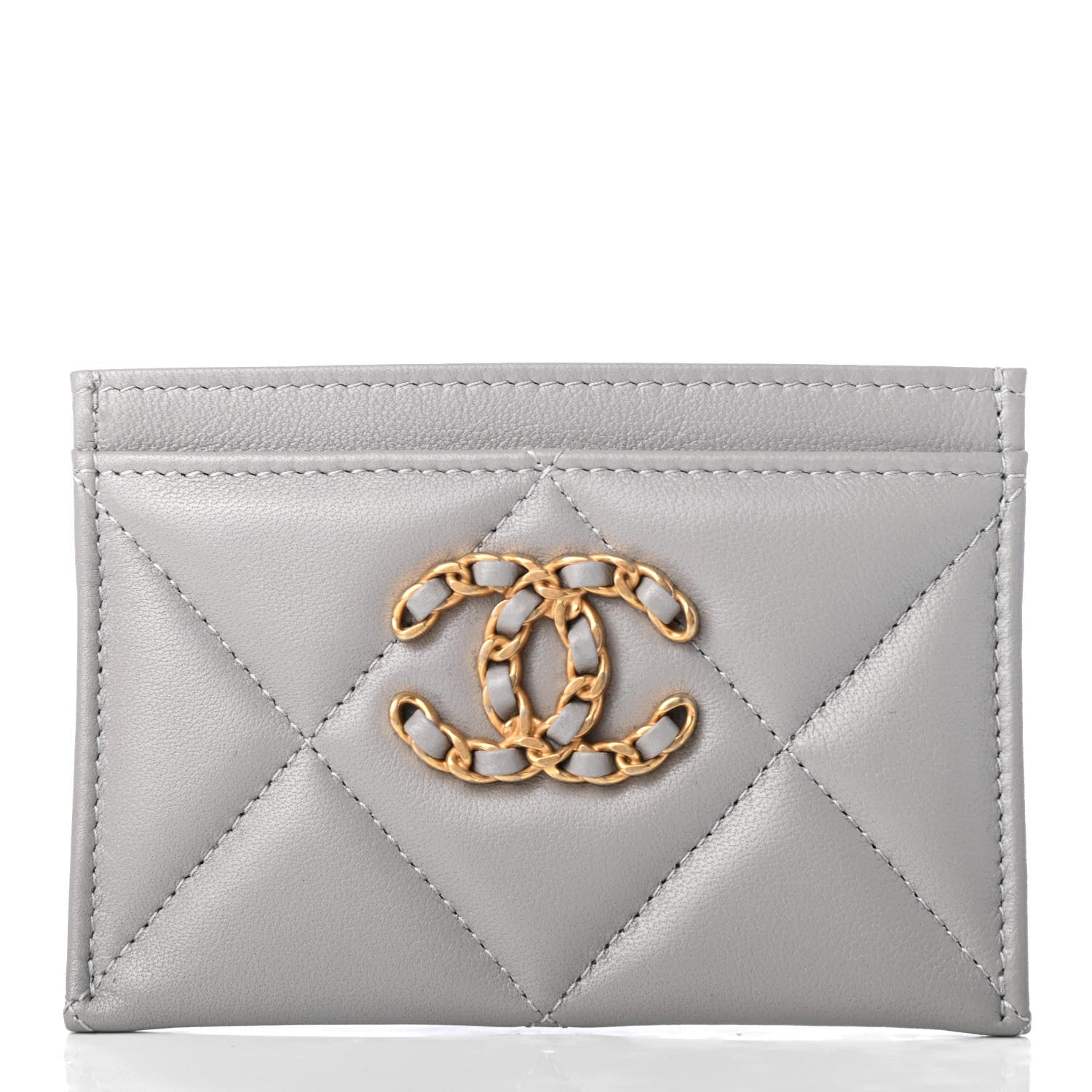 Chanel Shiny Goatskin Quilted 19 Card Holder Grey 1 of 7