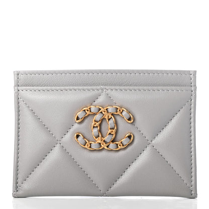 Chanel Shiny Goatskin Quilted 19 Card Holder Grey 1 of 7