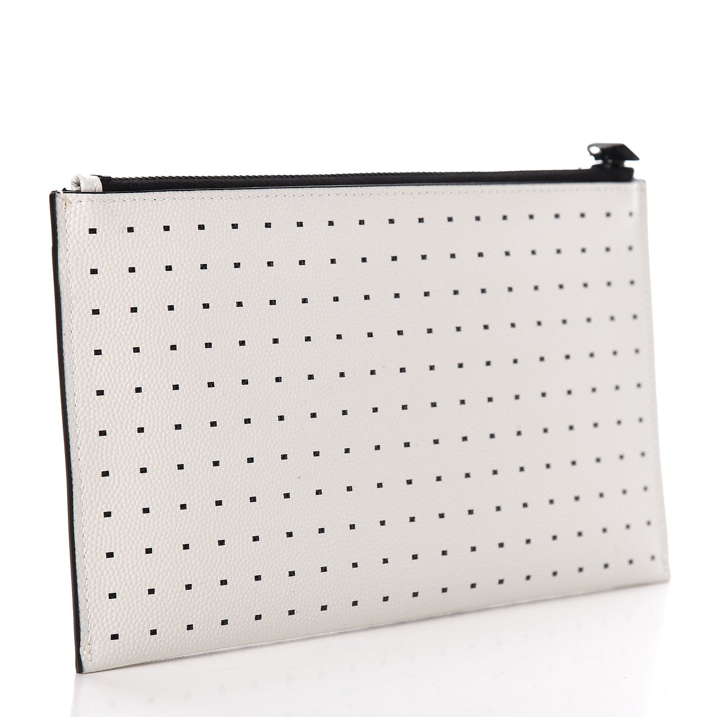 Calfskin Square Dot Zip Bill Pouch White