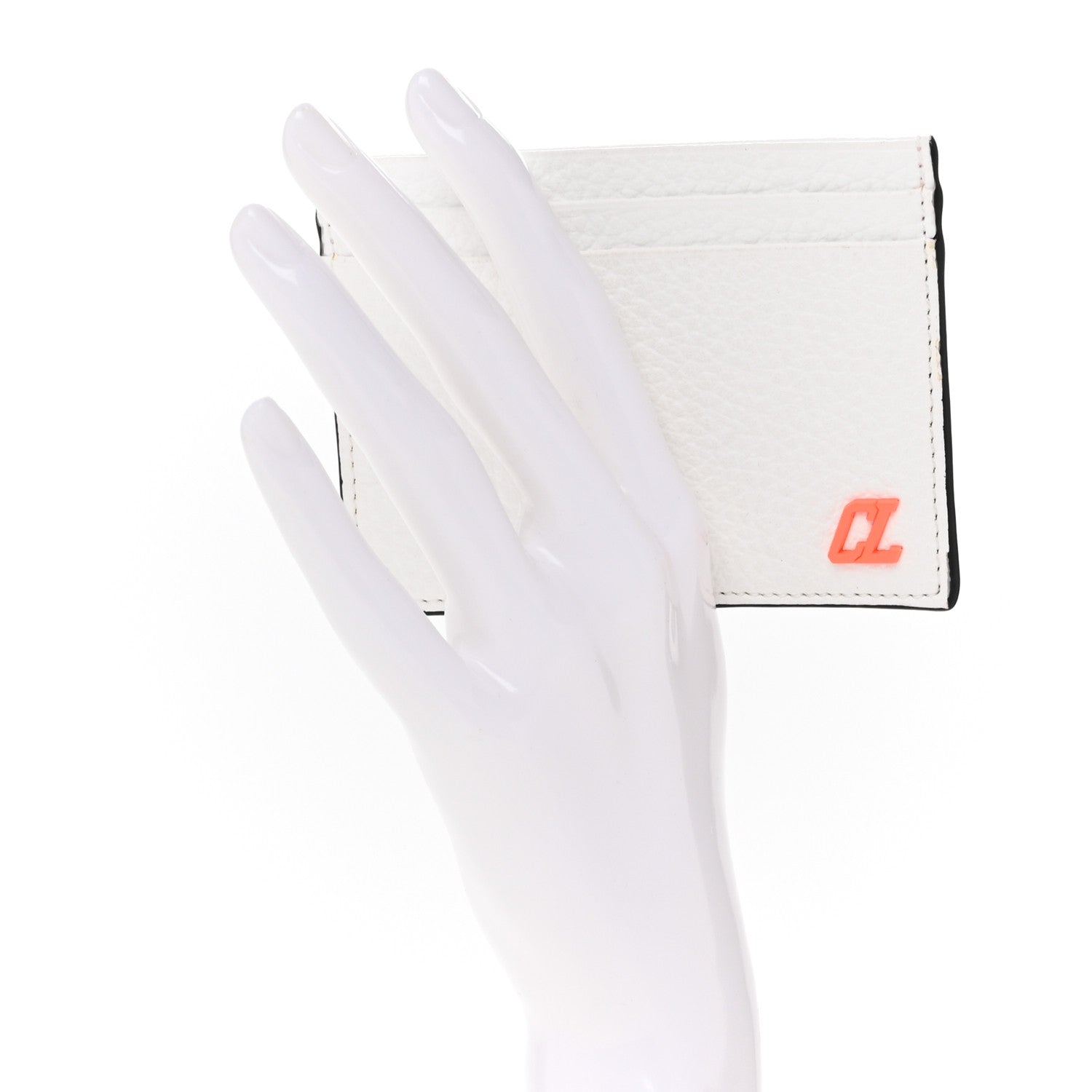 Christian Louboutin Calfskin Card Holder White Fluo Orange 2 of 8