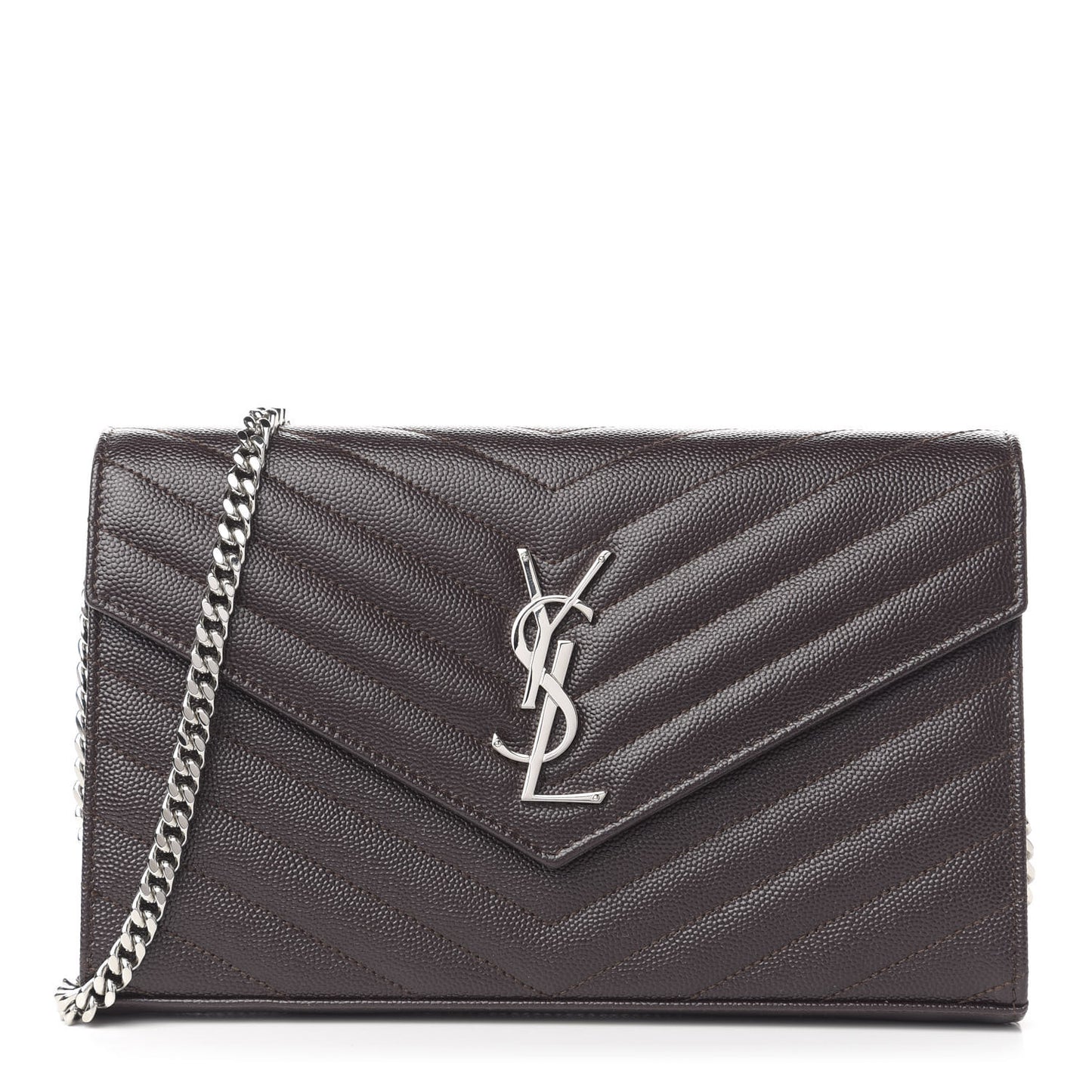Grain De Poudre Matelasse Chevron Monogram Chain Wallet Dark Brown