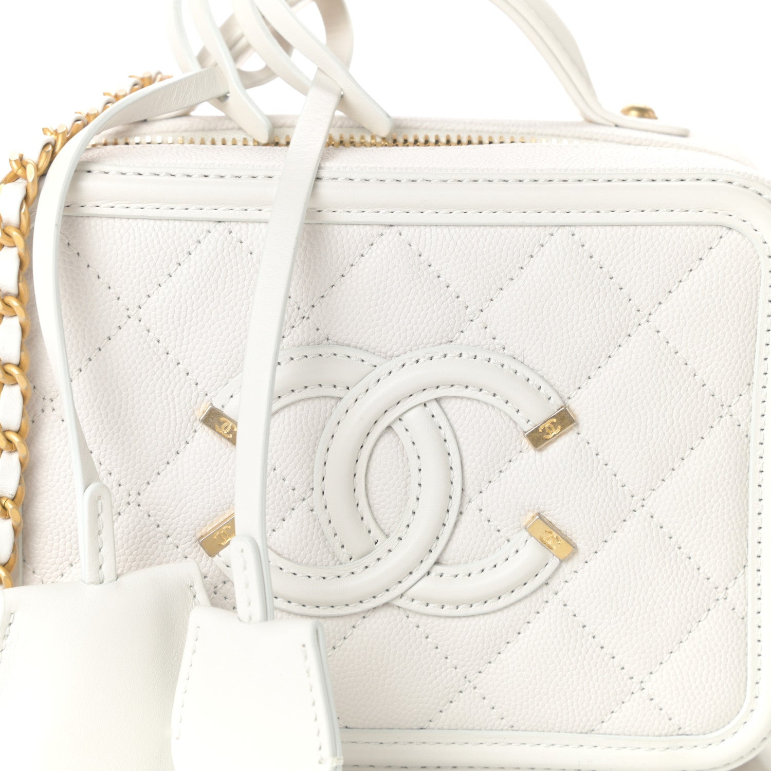 Chanel Caviar Quilted Small CC Filigree Vanity Case White 8 of 10