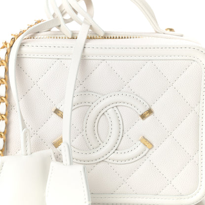 Chanel Caviar Quilted Small CC Filigree Vanity Case White 8 of 10