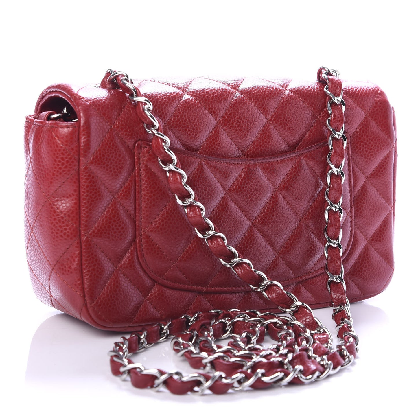 Caviar Quilted Mini Rectangular Flap Dark Red