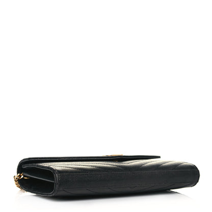 Saint Laurent Grain De Poudre Matelasse Chevron Monogram Chain Wallet Black 4 of 14