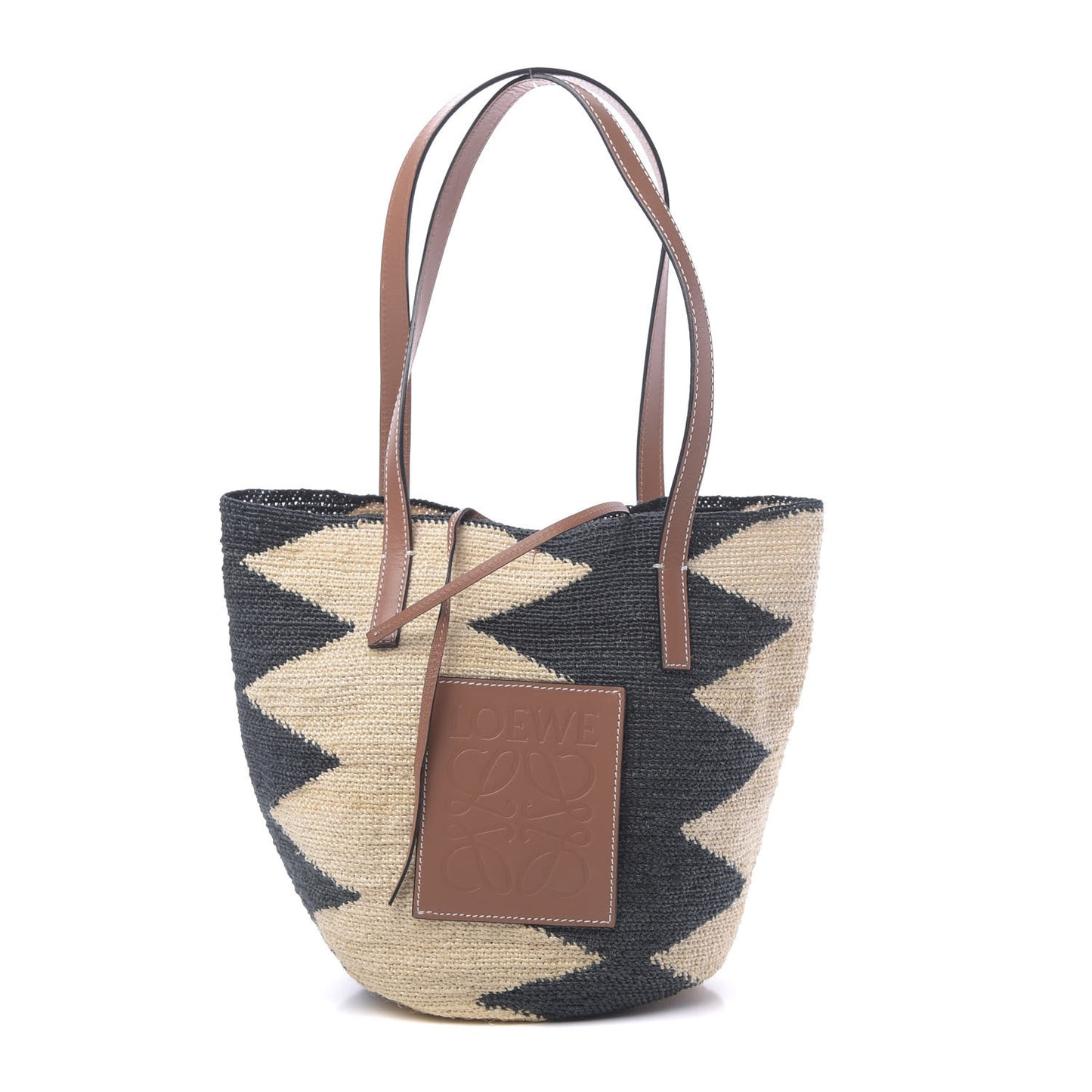 Sisal Calfskin Paula's Ibiza Shigra Tote Bag Black Beige Tan
