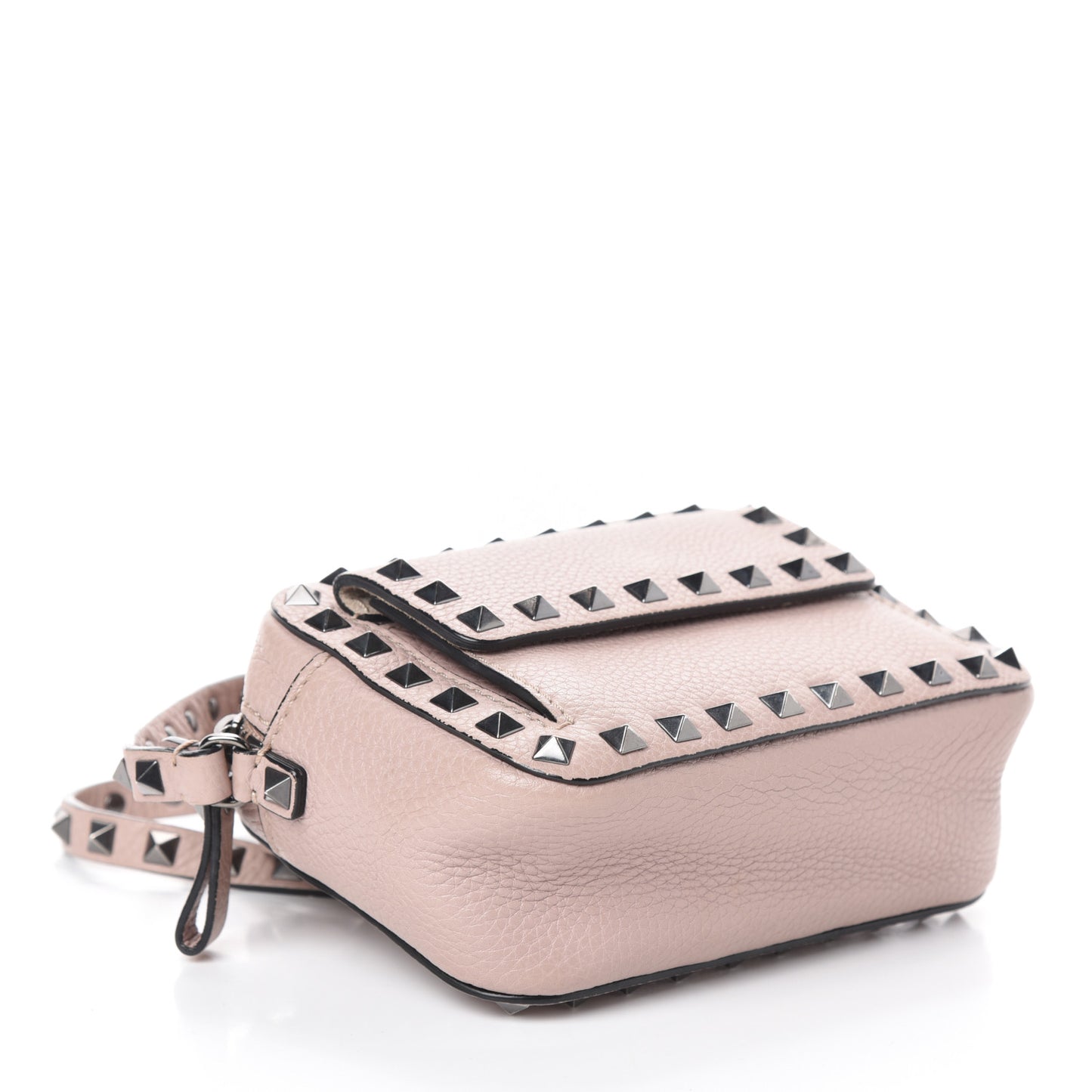 Grained Calfskin Small Rockstud Flap Pocket Camera Crossbody Bag Poudre