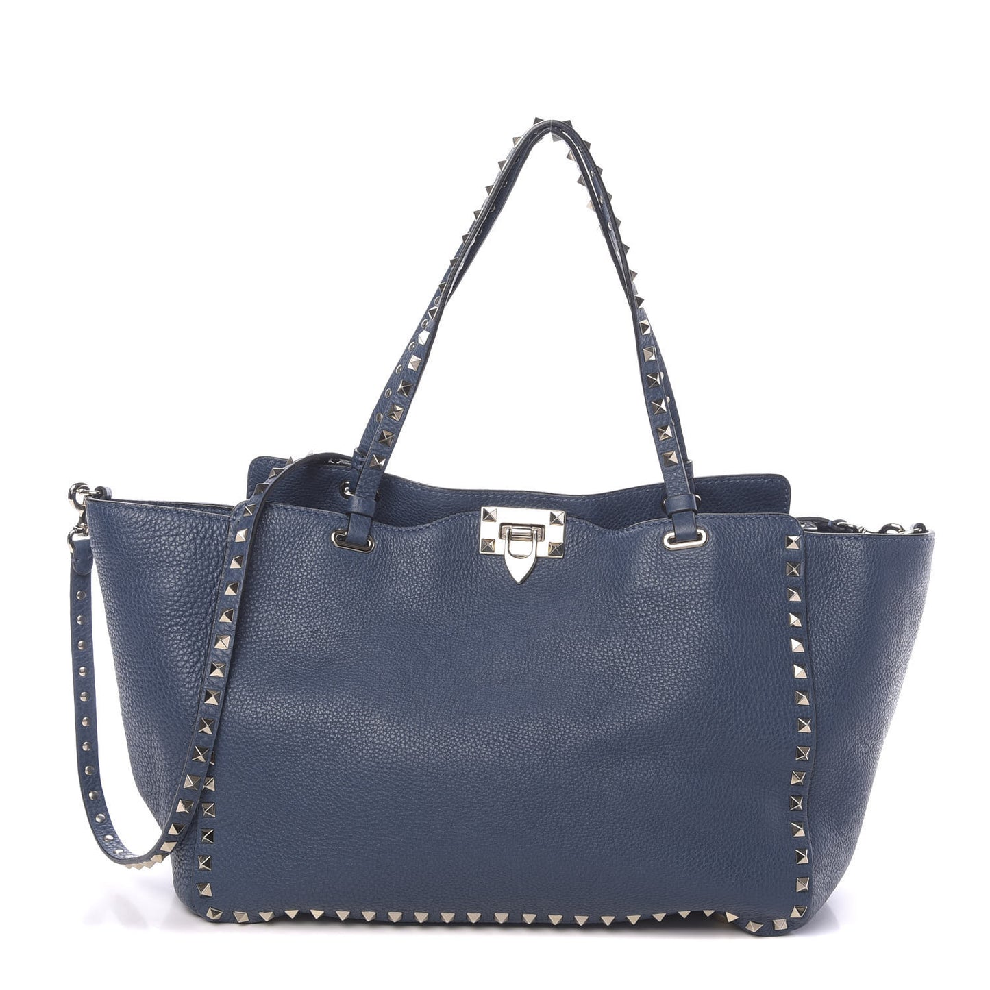 Pebbled Calfskin Medium Rockstud Tote Peacock