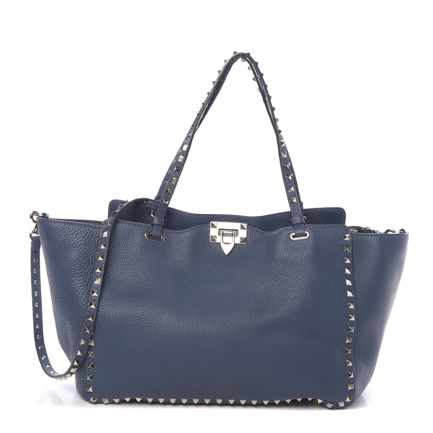Valentino Garavani Pebbled Calfskin Medium Rockstud Tote Peacock 1 of 9