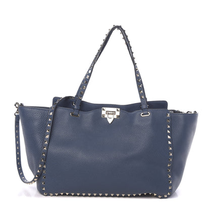 Valentino Garavani Pebbled Calfskin Medium Rockstud Tote Peacock 1 of 9