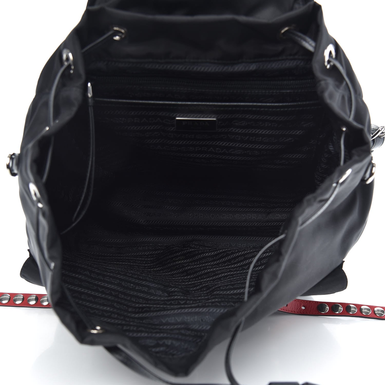 Prada Nylon New Vela Studded Backpack Black Fuoco 5 of 9