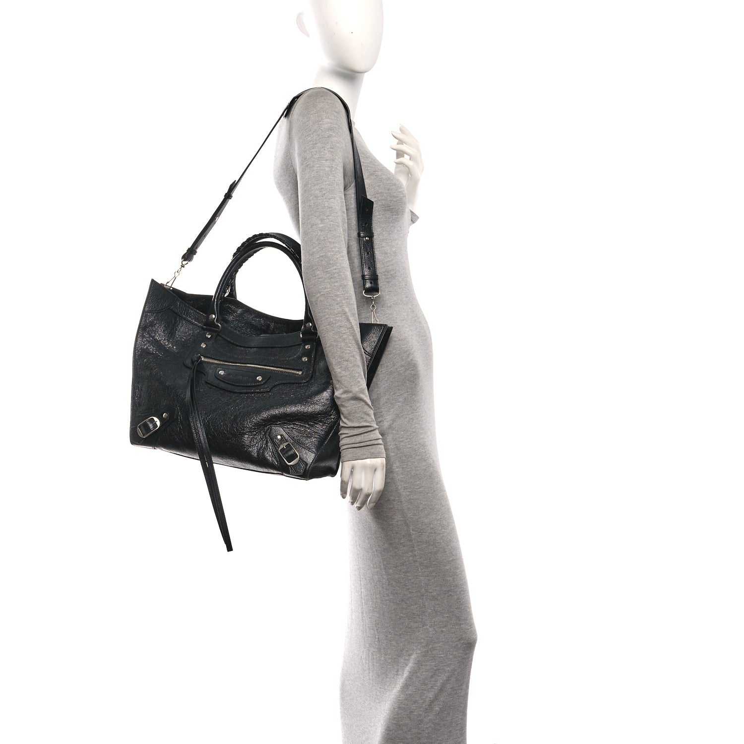 Balenciaga Agneau Arena Neo Classic Silver Hardware Large Upside Down Tote Black 2 of 11