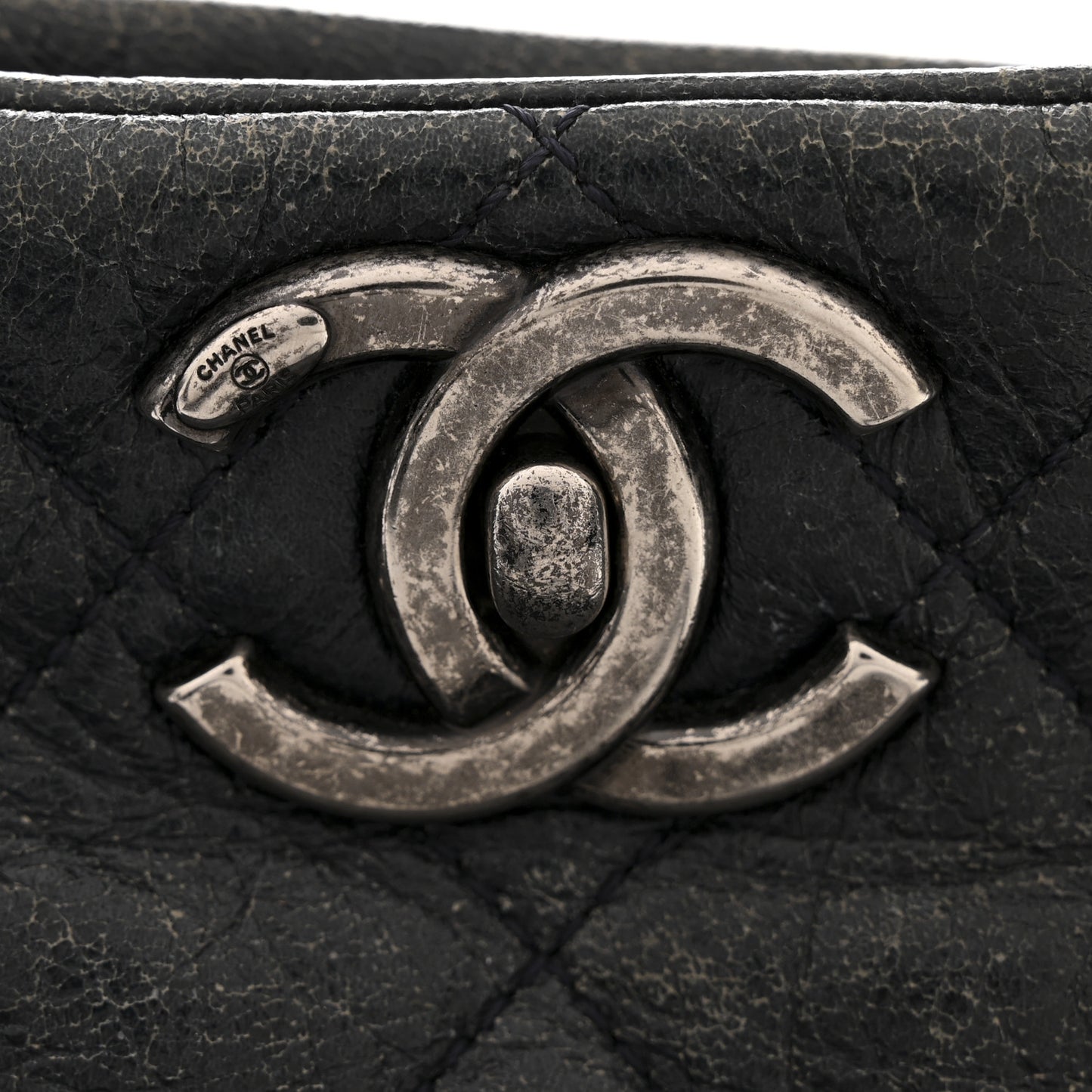 Glazed Calfskin Quilted Tote Navy