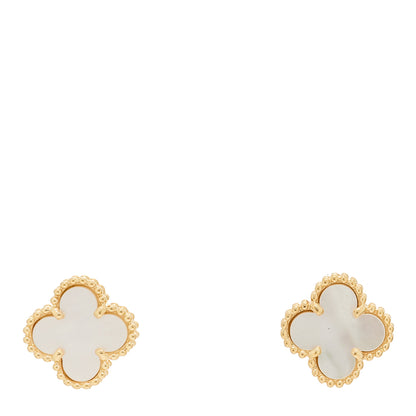 Van Cleef & Arpels 18K Yellow Gold Mother of Pearl Sweet Alhambra Earrings 1 of 4