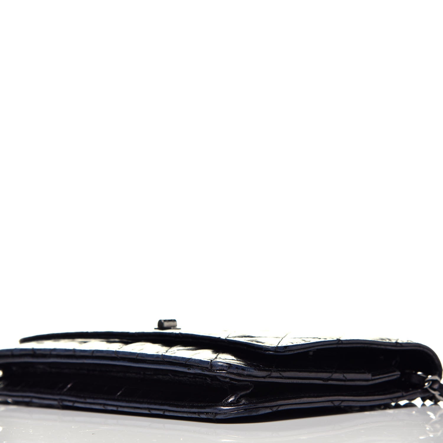 Chanel Aged Calfskin Striped Reissue Wallet On Chain WOC Black 10 of 10
