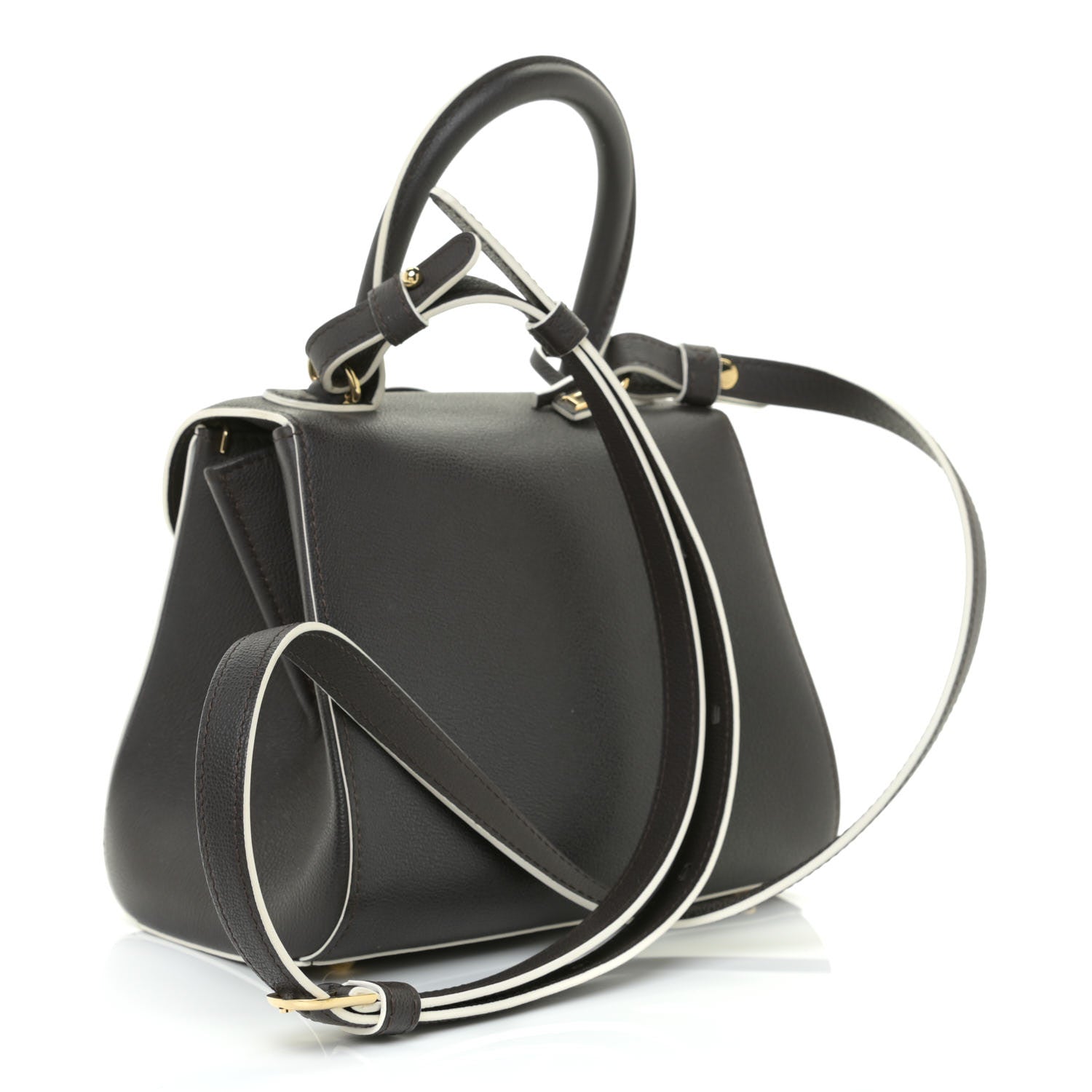 Delvaux Grained Calfskin Bi-Color Brillant Mini Satchel Black 3 of 10