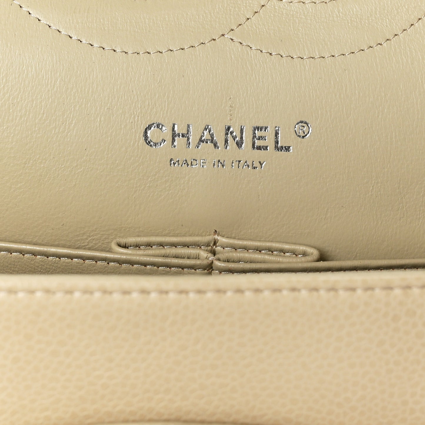Caviar Quilted Jumbo Double Flap Beige