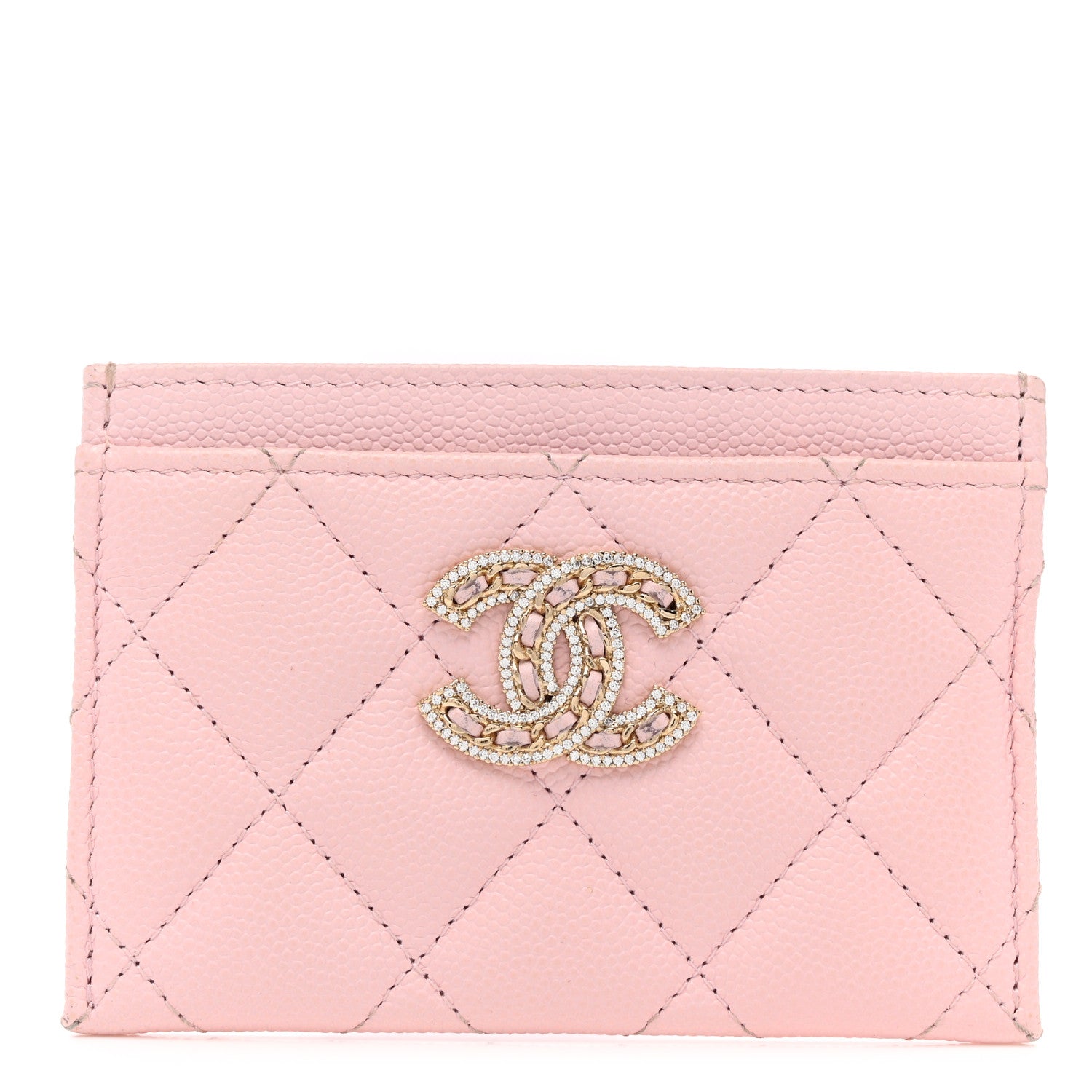Chanel Caviar Quilted Crystal Card Holder Pink 1 of 8