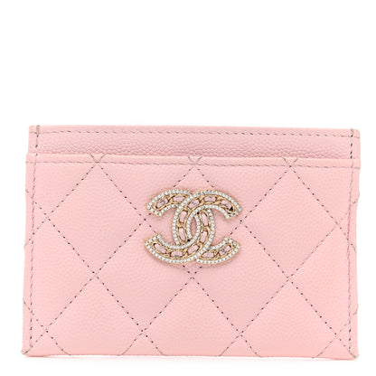 Chanel Caviar Quilted Crystal Card Holder Pink 1 of 8