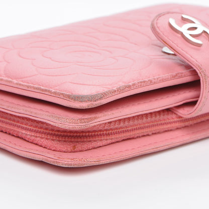 Chanel Lambskin Camellia Embossed L-Zip Pocket Wallet Pink 7 of 13