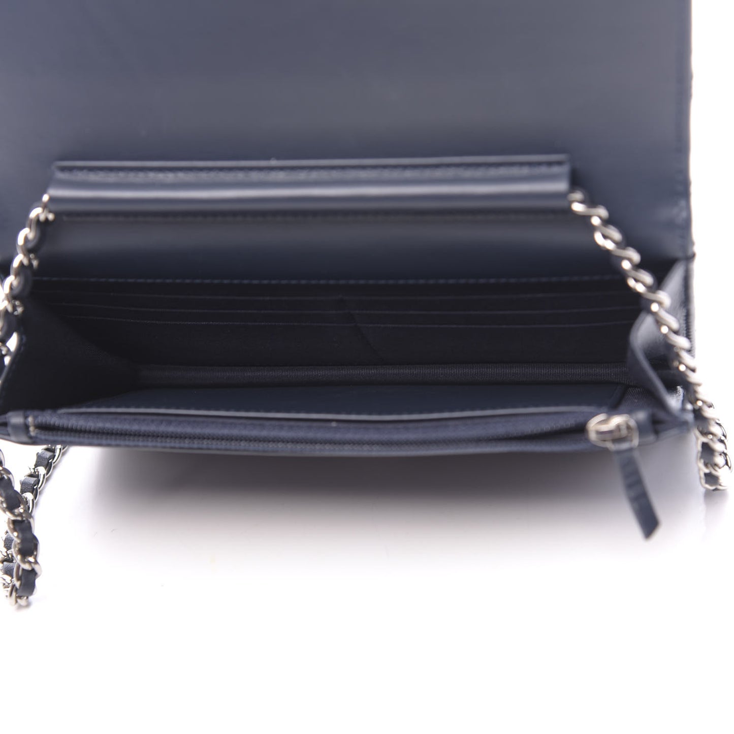 Lambskin Camellia Studded Wallet on Chain WOC Navy