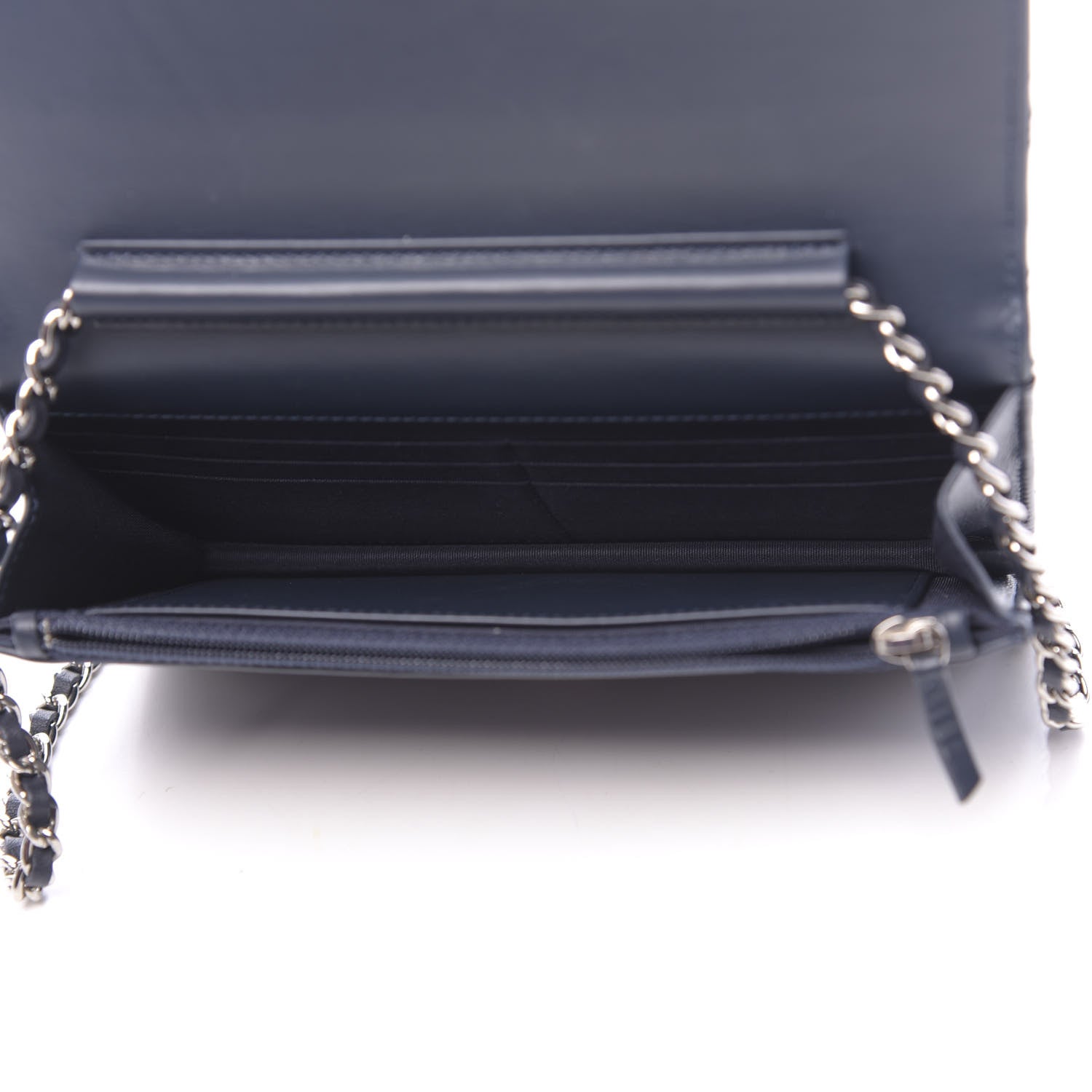 Chanel Lambskin Camellia Studded Wallet on Chain WOC Navy 5 of 12
