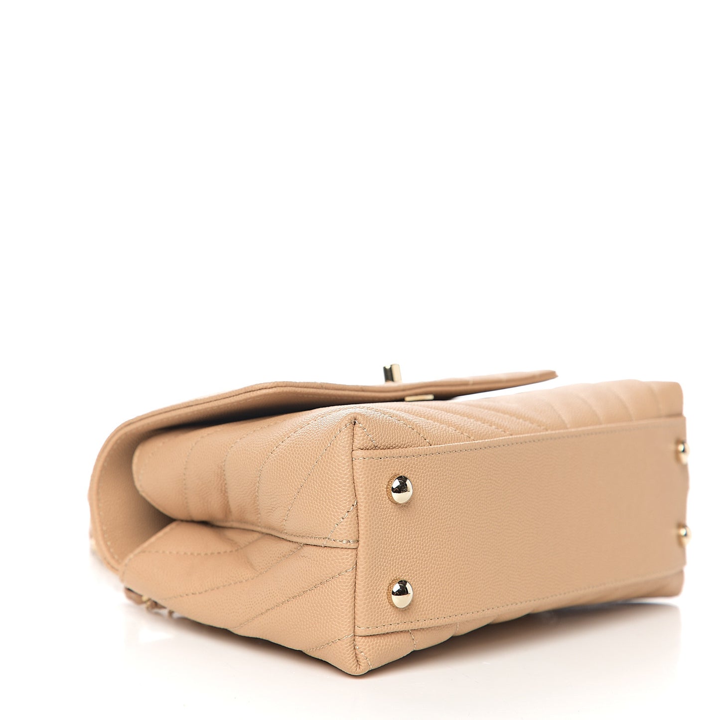 Caviar Chevron Quilted Mini Coco Handle Flap Beige