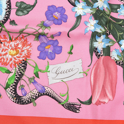 Gucci Silk Twill Flora Snake Square Scarf Rose 5 of 6