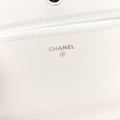 Chanel Caviar Chevron Boy Wallet On Chain WOC White 6 of 10
