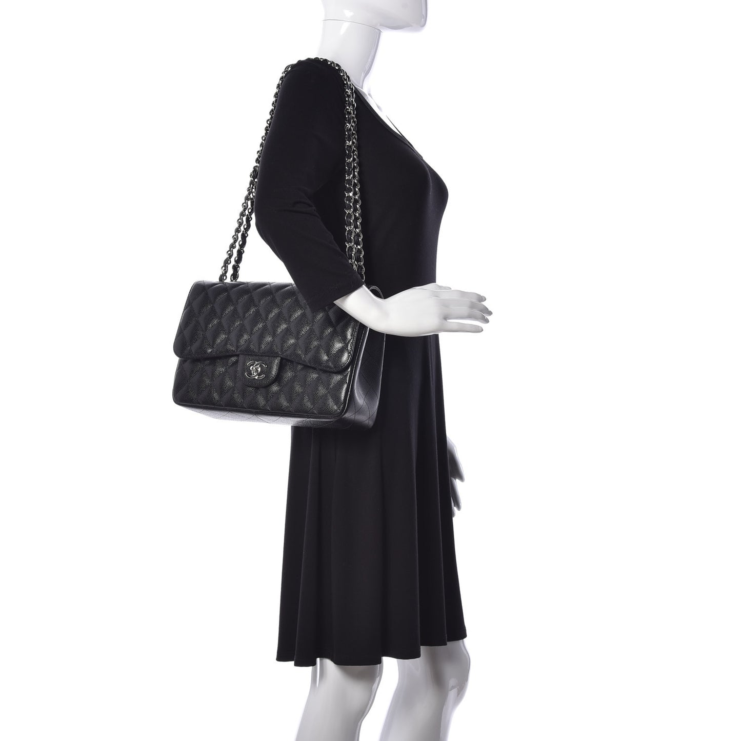 Caviar Quilted Jumbo Double Flap Black