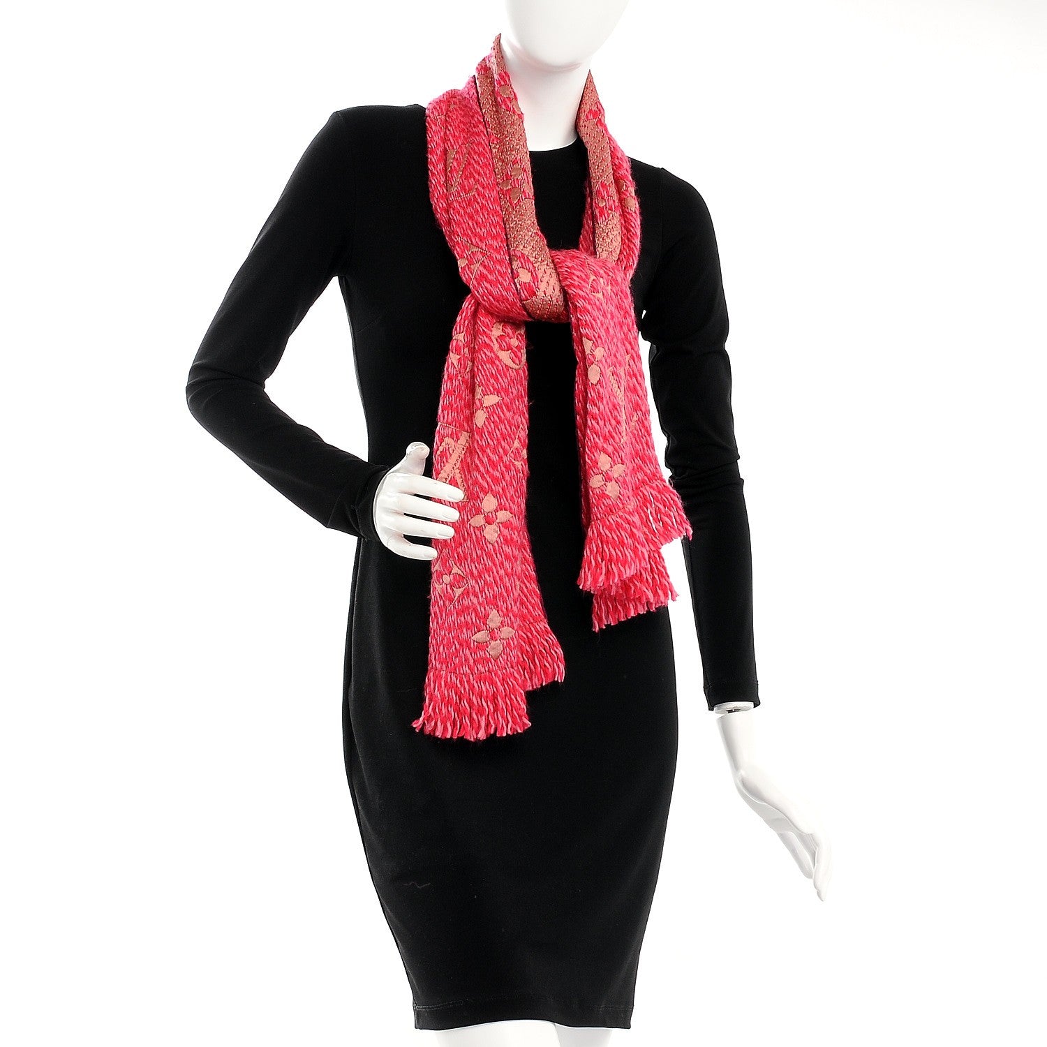 Louis Vuitton Wool Silk Logomania Mix Scarf Pink 2 of 5