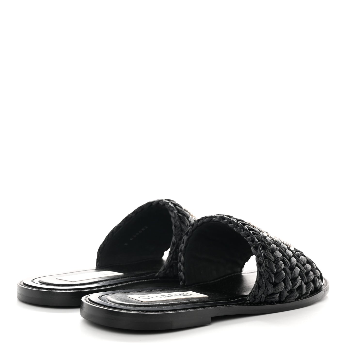 Raffia Crystal CC Mules Sandals 39 Black