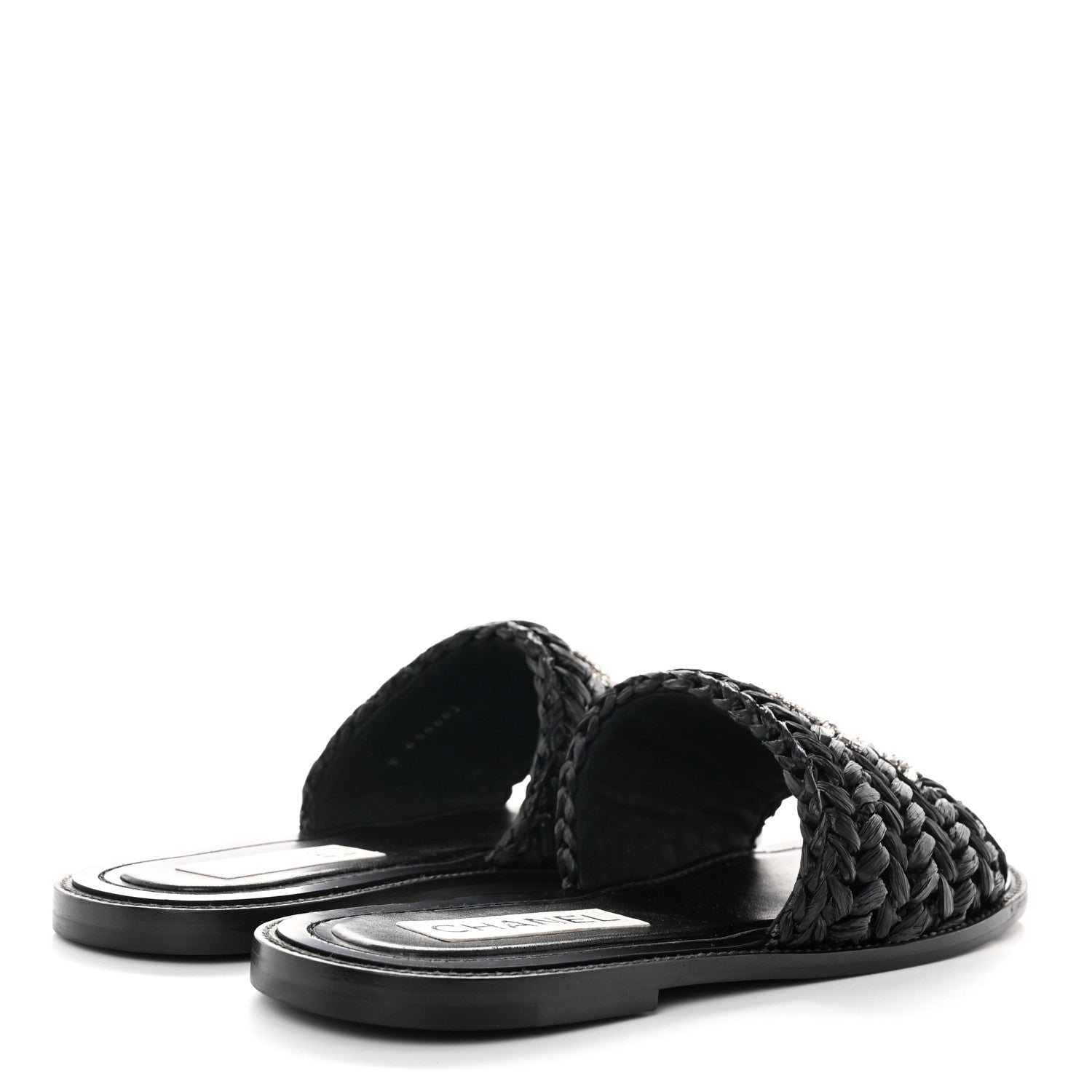 Chanel Raffia Crystal CC Mules Sandals 39 Black 4 of 10