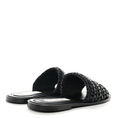 Chanel Raffia Crystal CC Mules Sandals 39 Black 4 of 10