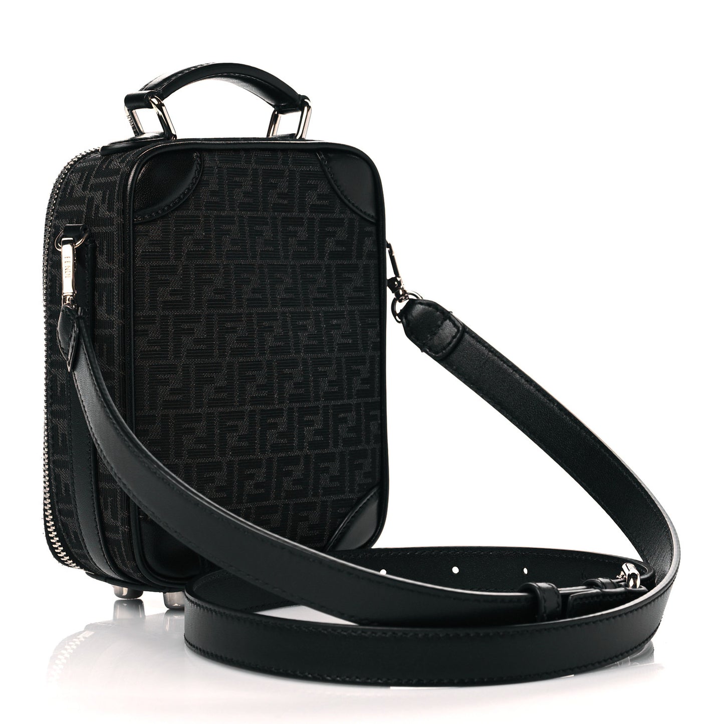 Recycled Fabric Jacquard Vitello Astro Micro FF Mini Trolley Bag Asfalto Black