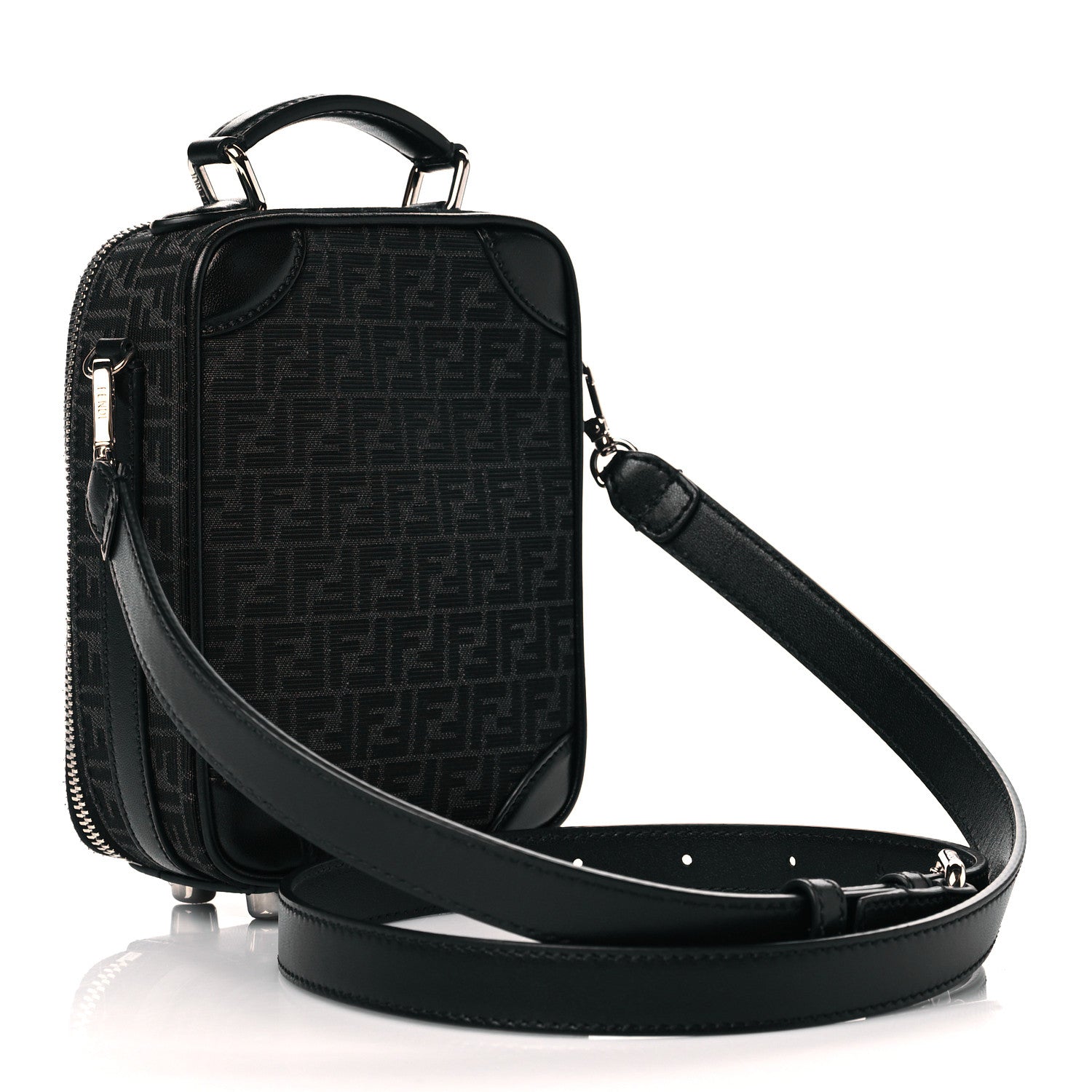 Fendi Recycled Fabric Jacquard Vitello Astro Micro FF Mini Trolley Bag Asfalto Black 3 of 10