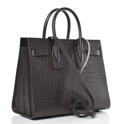 Saint Laurent Calfskin Crocodile Embossed Small Sac De Jour Coal 4 of 10