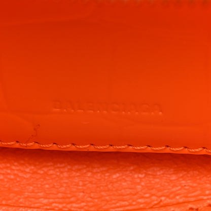 Balenciaga Semi Shiny Calfskin Crocodile Embossed Neo Classic Silver Hardware Nano City Crossbody Orange 6 of 12