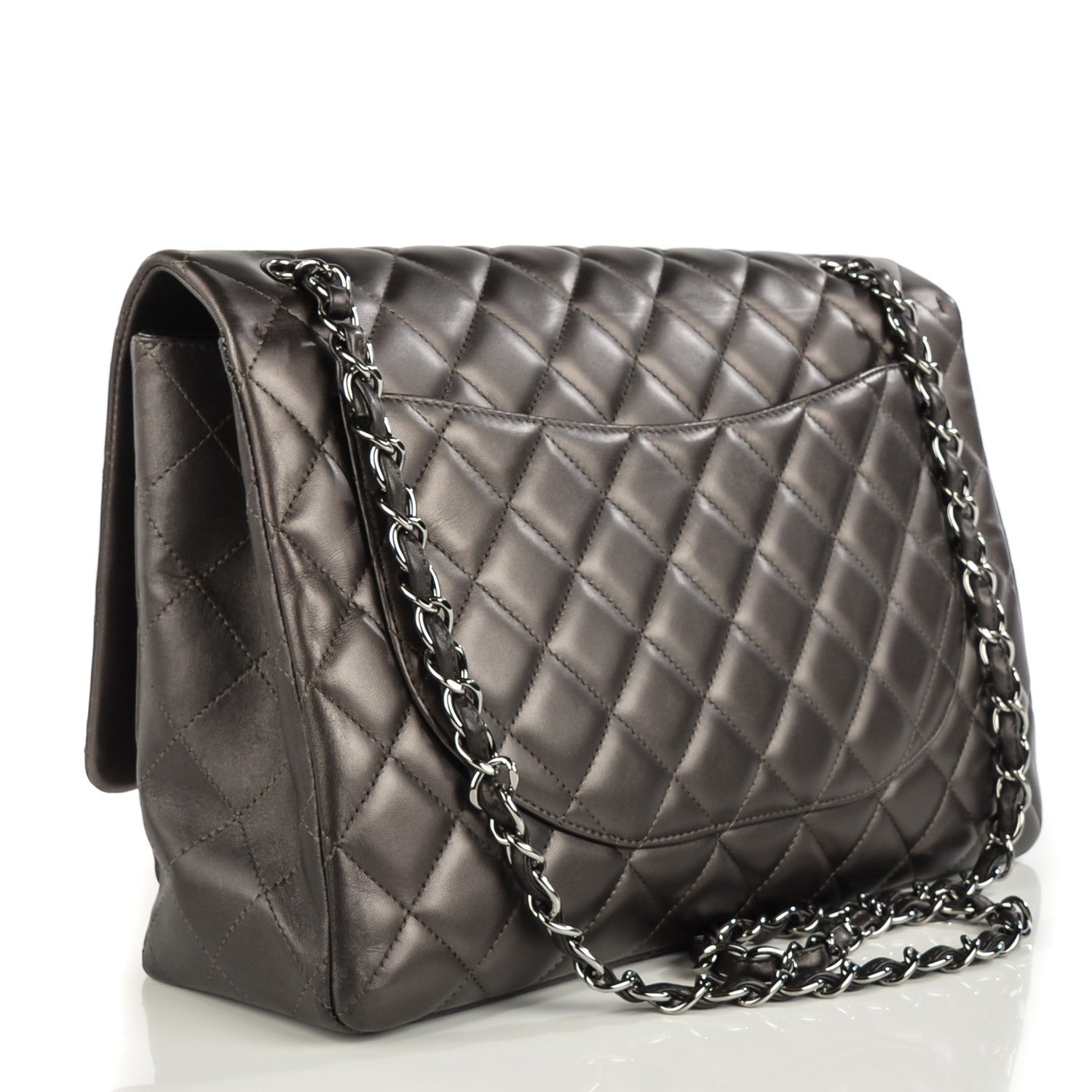 Chanel Lambskin Quilted Maxi Single Flap Dark Grey 3 of 8