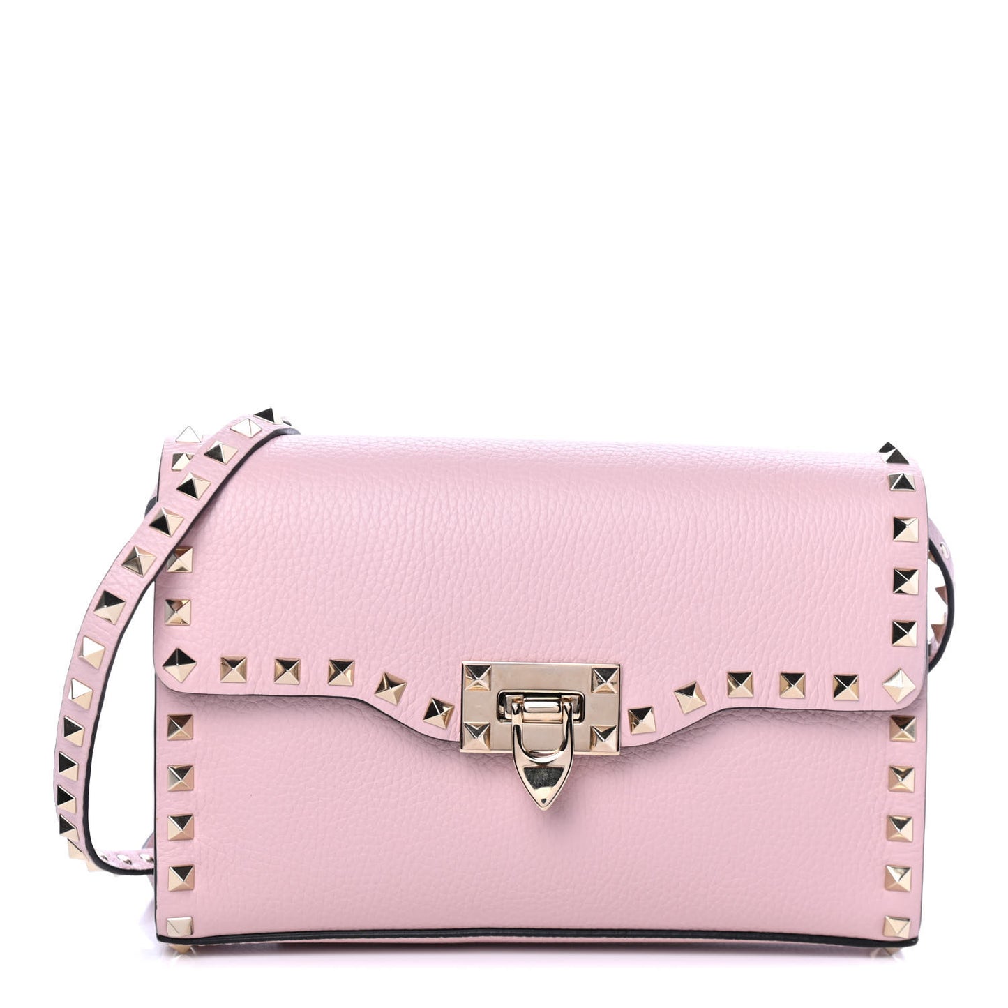 Pebbled Calfskin Medium Rockstud Flip Lock Crossbody Bag Loto