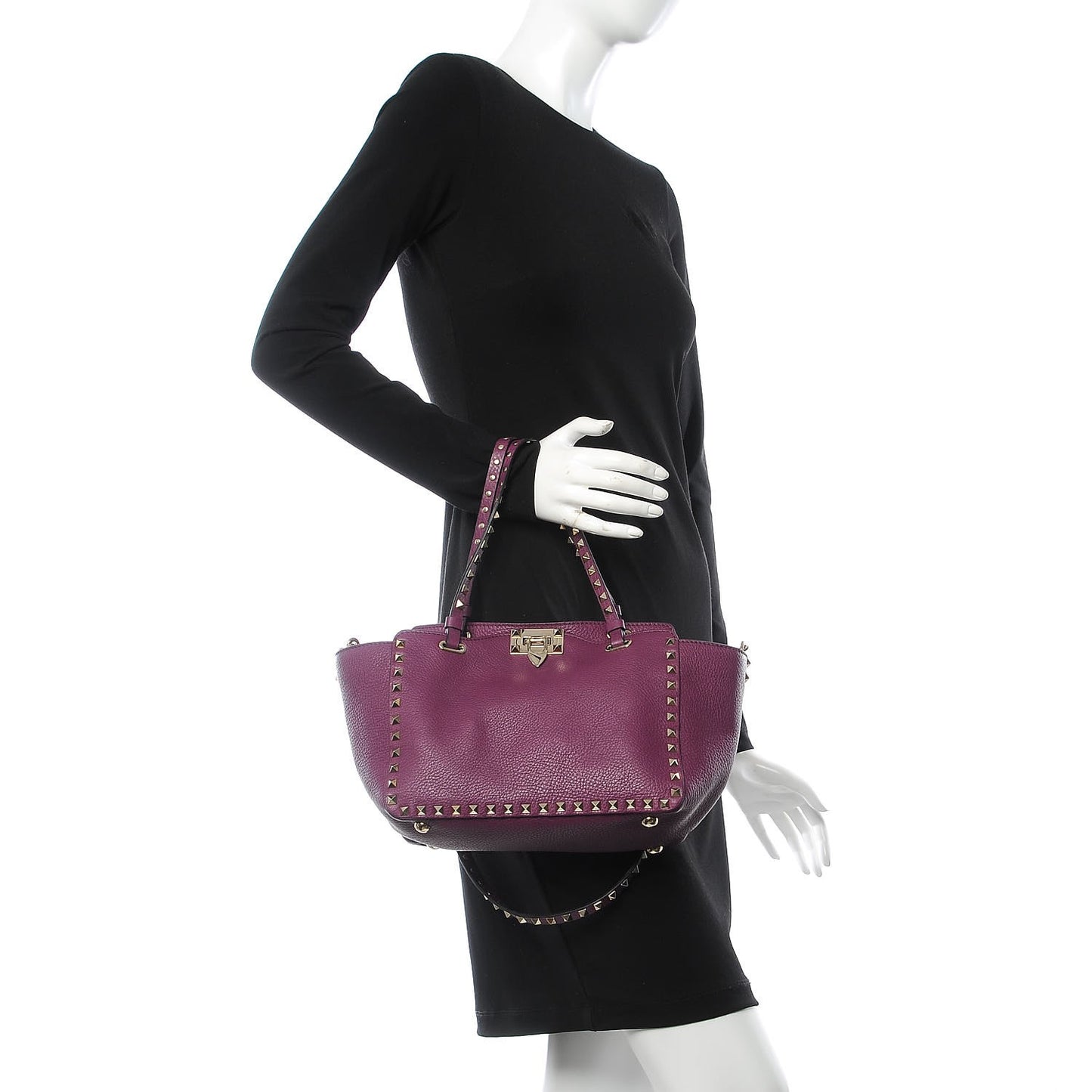 Pebbled Calfskin Small Rockstud Tote Grape