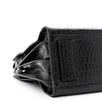 Saint Laurent Calfskin Crocodile Embossed Small Supple Sac de Jour Black 9 of 13