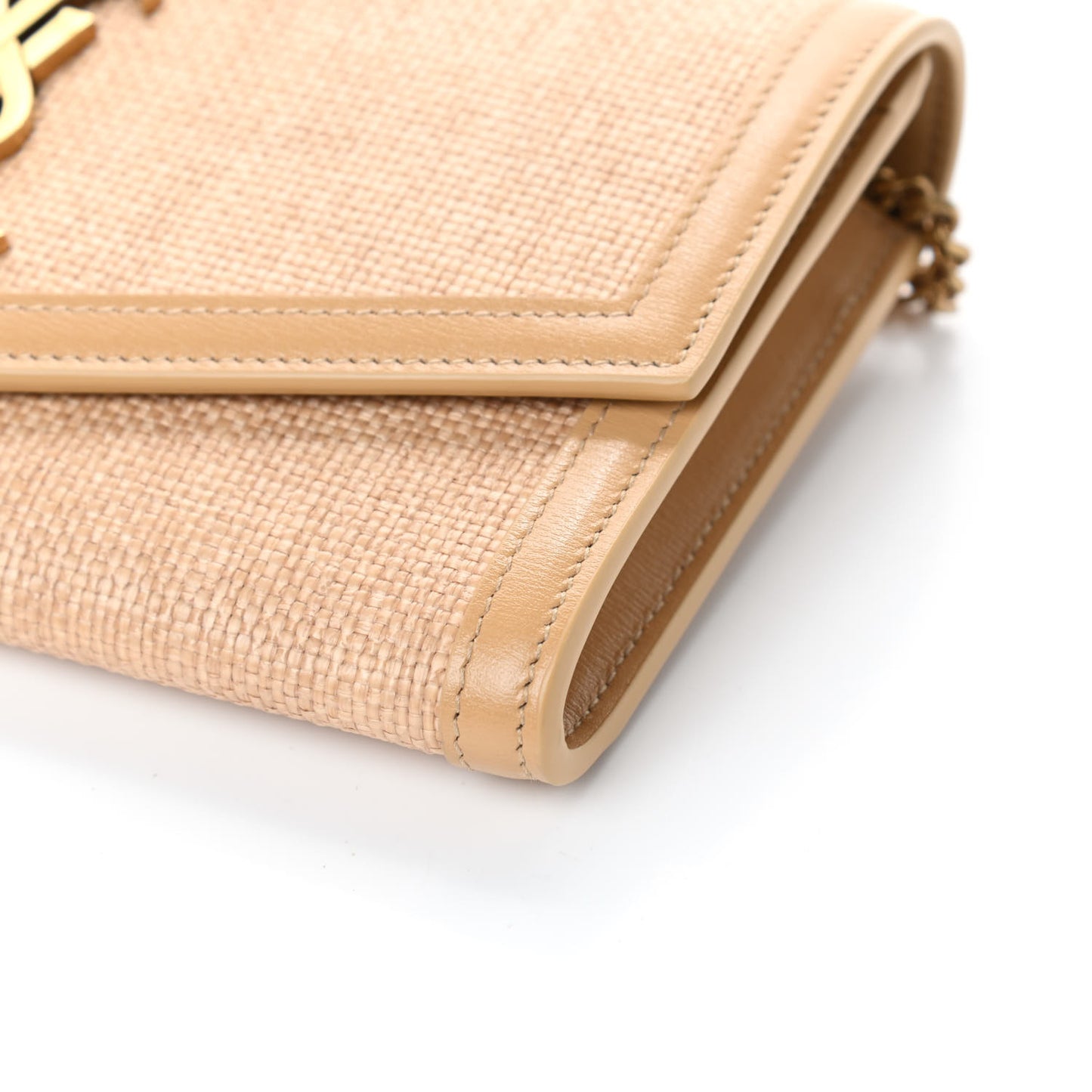 Micro Raffia Monogram Uptown Chain Wallet Natural Hay Blush